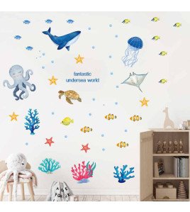 Home Decoration Self Adhesive Cartoon Underwater Animal Baby Nursery Wall Stickers Picture