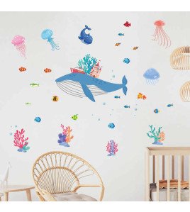 Self Adhesive Underwater Whale Animal Cartoon Nursery Wall Decals