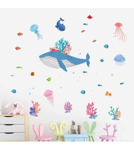 Self Adhesive Underwater Whale Animal Cartoon Nursery Wall Decals