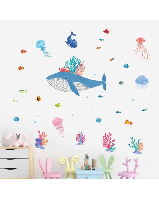 Self Adhesive Underwater Whale Animal Cartoon Nursery Wall Decals Self Adhesive Underwater Whale Animal Cartoon Nursery Wall Decals