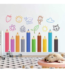 Self Adhesive Cartoon 3d Colorful Pencil Wall Stickers For School
