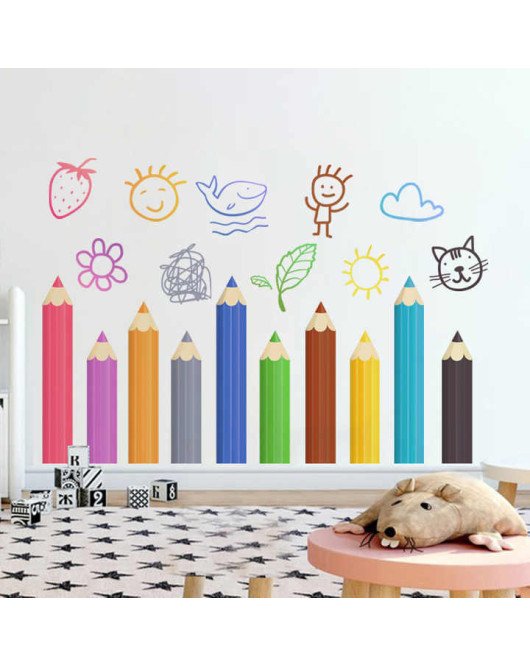 Self Adhesive Cartoon 3d Colorful Pencil Wall Stickers For School Self Adhesive Cartoon 3d Colorful Pencil Wall Stickers For School