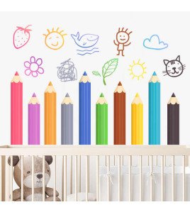 Self Adhesive Cartoon 3d Colorful Pencil Wall Stickers For School