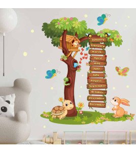 Self Adhesive School Classroom Cartoon Animal Tree Wall Stickers Children