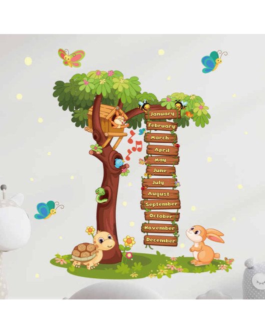 Self Adhesive School Classroom Cartoon Animal Tree Wall Stickers Children