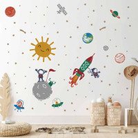 Self Adhesive Cartoon Rocket With Star Kids Room Wall Stickers