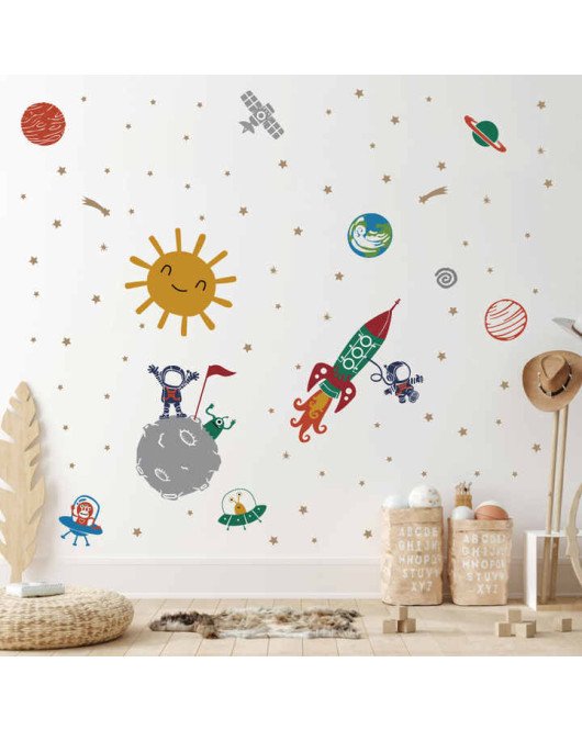 Self Adhesive Cartoon Rocket With Star Kids Room Wall Stickers Self Adhesive Cartoon Rocket With Star Kids Room Wall Stickers
