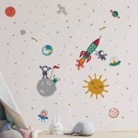 Self Adhesive Cartoon Rocket With Star Kids Room Wall Stickers