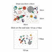 Self Adhesive Cartoon Rocket With Star Kids Room Wall Stickers