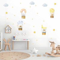 Removable Cartoon Animal Hot Air Balloon Wall Sticker Pvc Sticker