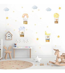 Removable Cartoon Animal Hot Air Balloon Wall Sticker Pvc Sticker