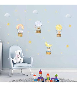 Removable Cartoon Animal Hot Air Balloon Wall Sticker Pvc Sticker