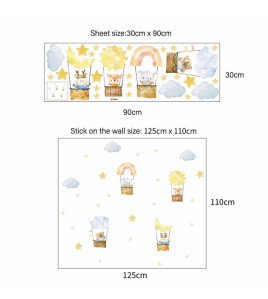 Removable Cartoon Animal Hot Air Balloon Wall Sticker Pvc Sticker