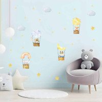 Removable Cartoon Animal Hot Air Balloon Wall Sticker Pvc Sticker