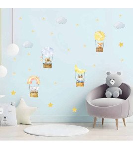Removable Cartoon Animal Hot Air Balloon Wall Sticker Pvc Sticker