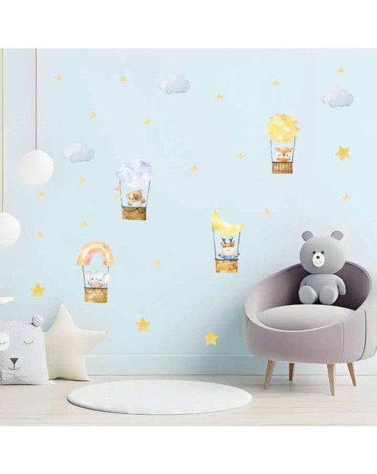 Removable Cartoon Animal Hot Air Balloon Wall Sticker Pvc Sticker