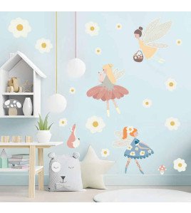 Removable Cartoon Fairy With Flower Kindergarten Wall Stickers