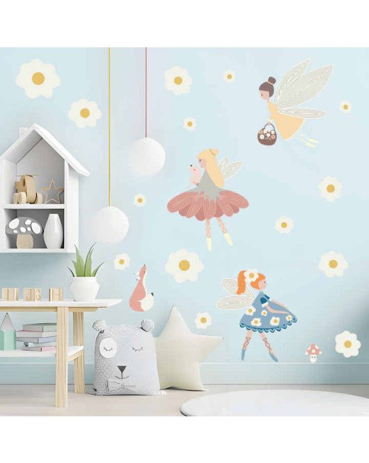 Removable Cartoon Fairy With Flower Kindergarten Wall Stickers Removable Cartoon Fairy With Flower Kindergarten Wall Stickers
