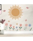Bedroom Decoration Removable 3d Sun With Flower Wall Decals For Kids