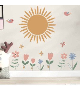 Bedroom Decoration Removable 3d Sun With Flower Wall Decals For Kids