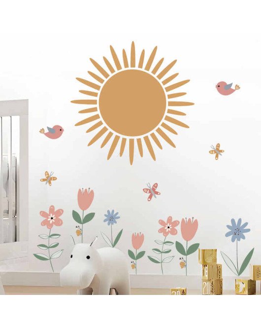 Bedroom Decoration Removable 3d Sun With Flower Wall Decals For Kids
