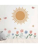 Bedroom Decoration Removable 3d Sun With Flower Wall Decals For Kids