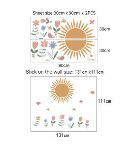 Bedroom Decoration Removable 3d Sun With Flower Wall Decals For Kids