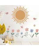 Bedroom Decoration Removable 3d Sun With Flower Wall Decals For Kids