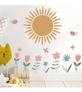 Bedroom Decoration Removable 3d Sun With Flower Wall Decals For Kids