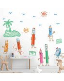 Self Adhesive Transparent Pvc Cartoon Pencil Classroom Wall Stickers
