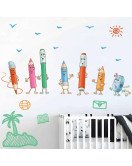 Self Adhesive Transparent Pvc Cartoon Pencil Classroom Wall Stickers