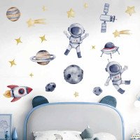 Removable Adhesive Pvc Cartoon Space Astronaut Nursery Wall Decal