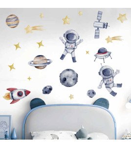 Removable Adhesive Pvc Cartoon Space Astronaut Nursery Wall Decal