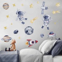 Removable Adhesive Pvc Cartoon Space Astronaut Nursery Wall Decal