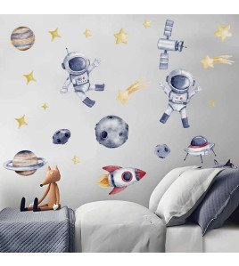 Removable Adhesive Pvc Cartoon Space Astronaut Nursery Wall Decal