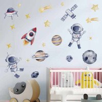 Removable Adhesive Pvc Cartoon Space Astronaut Nursery Wall Decal