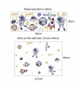 Removable Adhesive Pvc Cartoon Space Astronaut Nursery Wall Decal