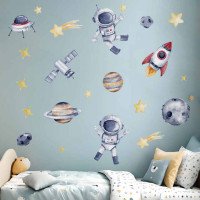 Removable Adhesive Pvc Cartoon Space Astronaut Nursery Wall Decal
