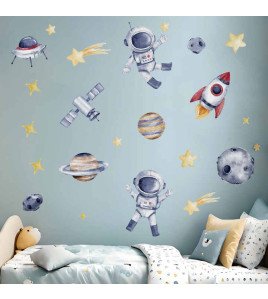 Removable Adhesive Pvc Cartoon Space Astronaut Nursery Wall Decal
