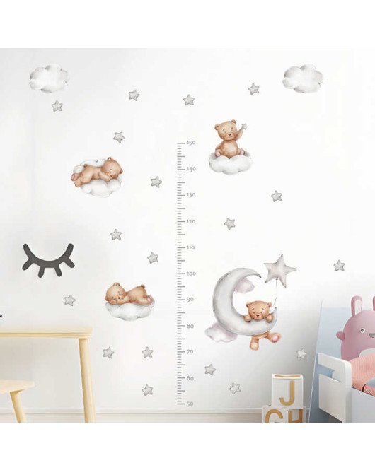 Baby Bedroom Decor Cartoon Moon Bear Height Measurement Wall Sticker