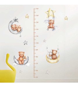 Kids Room Decoration Cartoon Bear With Moon Growth Chart Sticker Wall