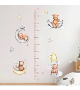 Kids Room Decoration Cartoon Bear With Moon Growth Chart Sticker Wall