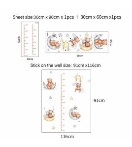 Kids Room Decoration Cartoon Bear With Moon Growth Chart Sticker Wall