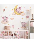 Hot Sale Removable Cartoon Pink Elephant With Cloud Wall Stickers Baby Broom