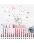 Self Adhesive Cartoon Elephant With Star Baby Wall Sticker Design