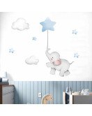 Removable Cartoon Elephant With Could Star Wall Stickers For Boys Room
