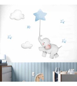 Removable Cartoon Elephant With Could Star Wall Stickers For Boys Room