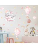 Easy Peel And Stick Removable Pink Elephant With Balloon Baby Shop Wall Stickers