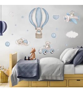 Self-adhesive Decorative Airplane Bear With Hot Air Balloon Baby Wall Stickers Vinyl Sticker - Model Sf39350