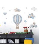 Self-adhesive Decorative Airplane Bear With Hot Air Balloon Baby Wall Stickers Vinyl Sticker - Model Sf39350